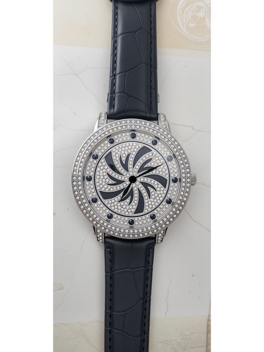 Iced Out Penta Spinner Strap Watch For Men