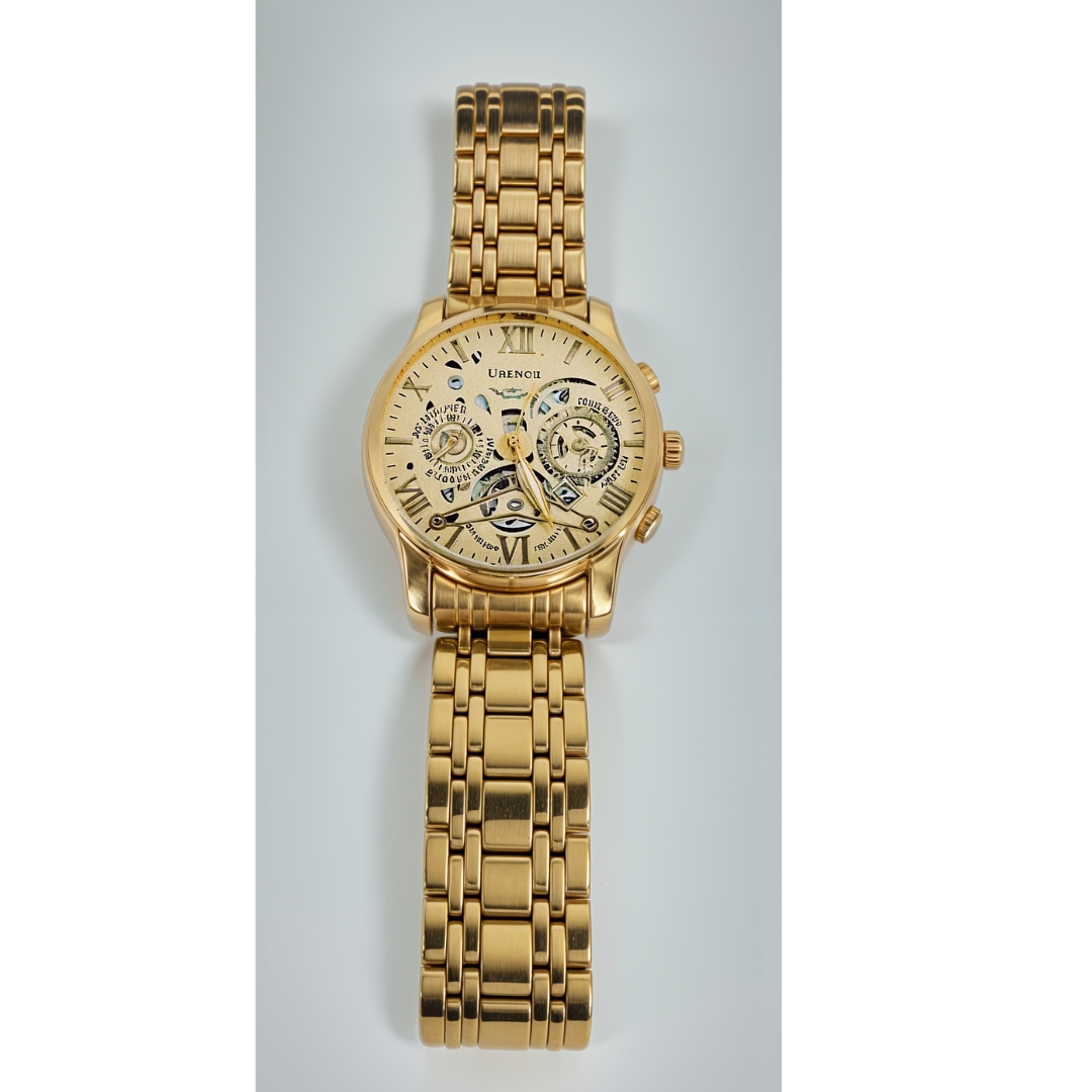 Glorious Gold Semi-Skeleton Chain Watch For Men