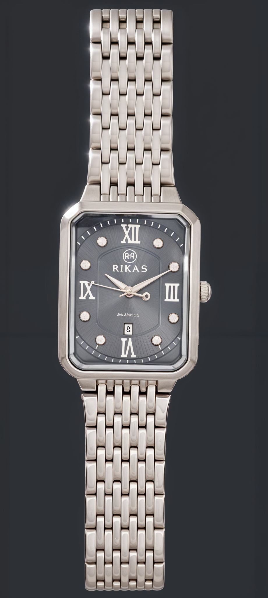 Sterling Silver Black Rectangle Dial Chain Watch For Men