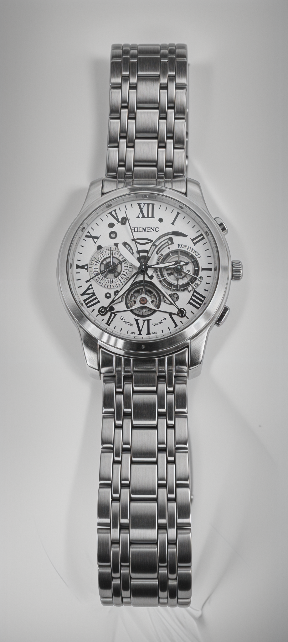 Sterling Silver Semi-Skeleton Chain Watch For Men