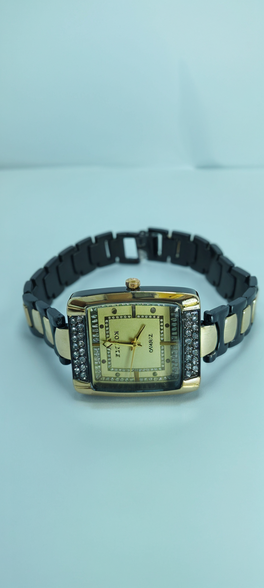 Coal and Gold Diamond-Embellished Square Dial Watch For Women