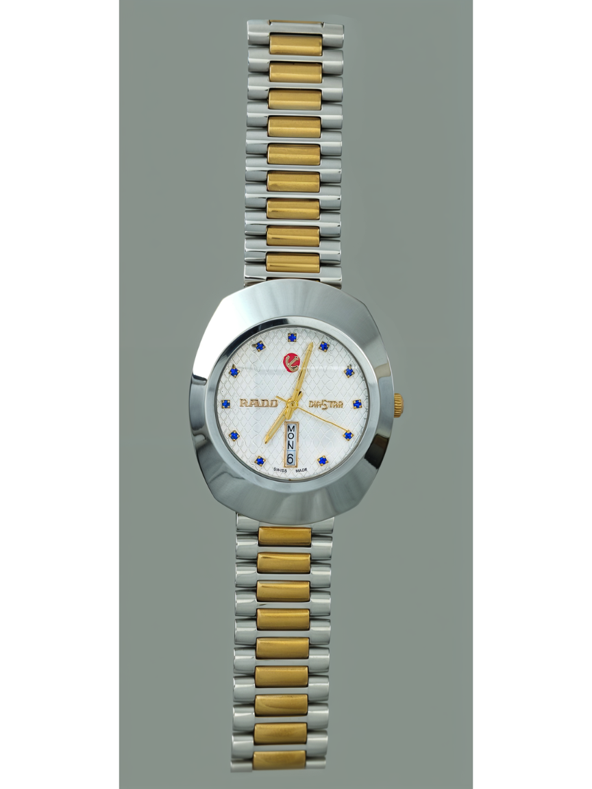 Gold & Silver White Dial With Blue Diamonds RDO-Branded Watch For Men
