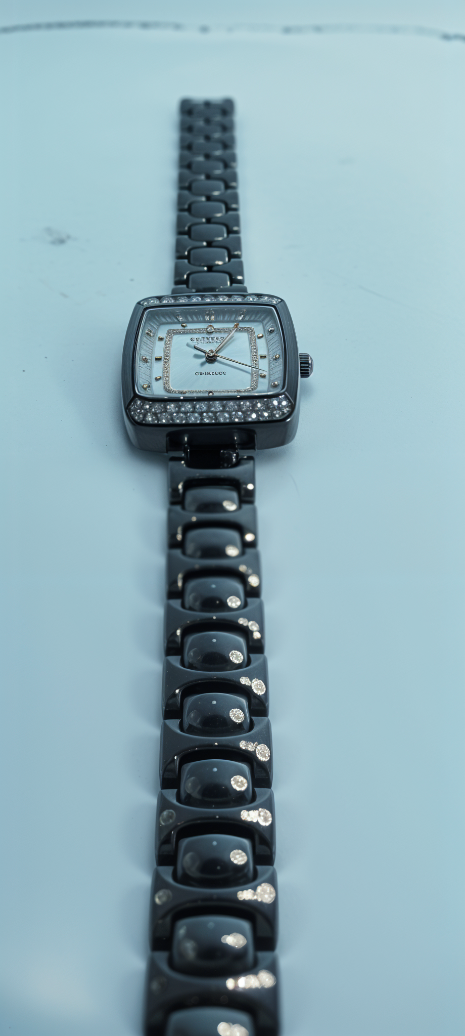 Noir Black Diamond-Embellished Square Dial Watch For Women