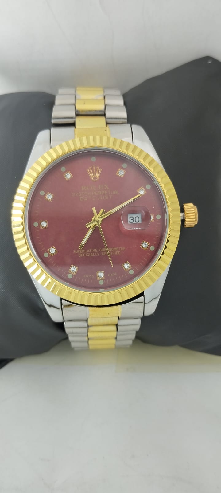 Gold & Silver Red Dial R-Branded Watch For Men