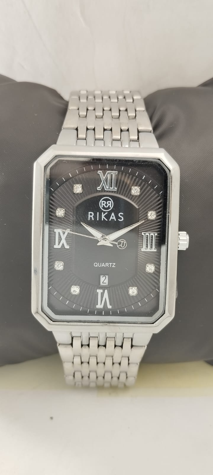 Sterling Silver Black Rectangle Dial Chain Watch For Men