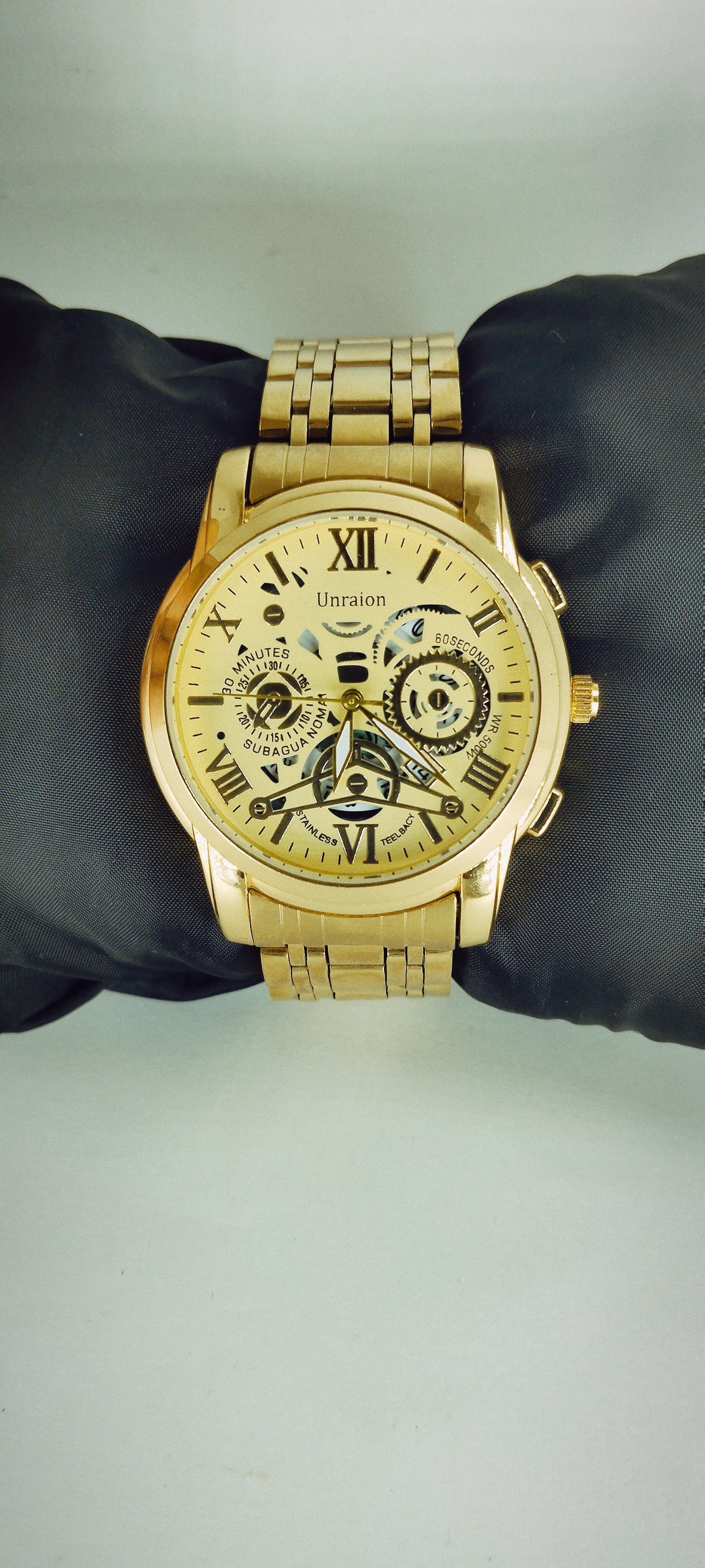 Glorious Gold Semi-Skeleton Chain Watch For Men