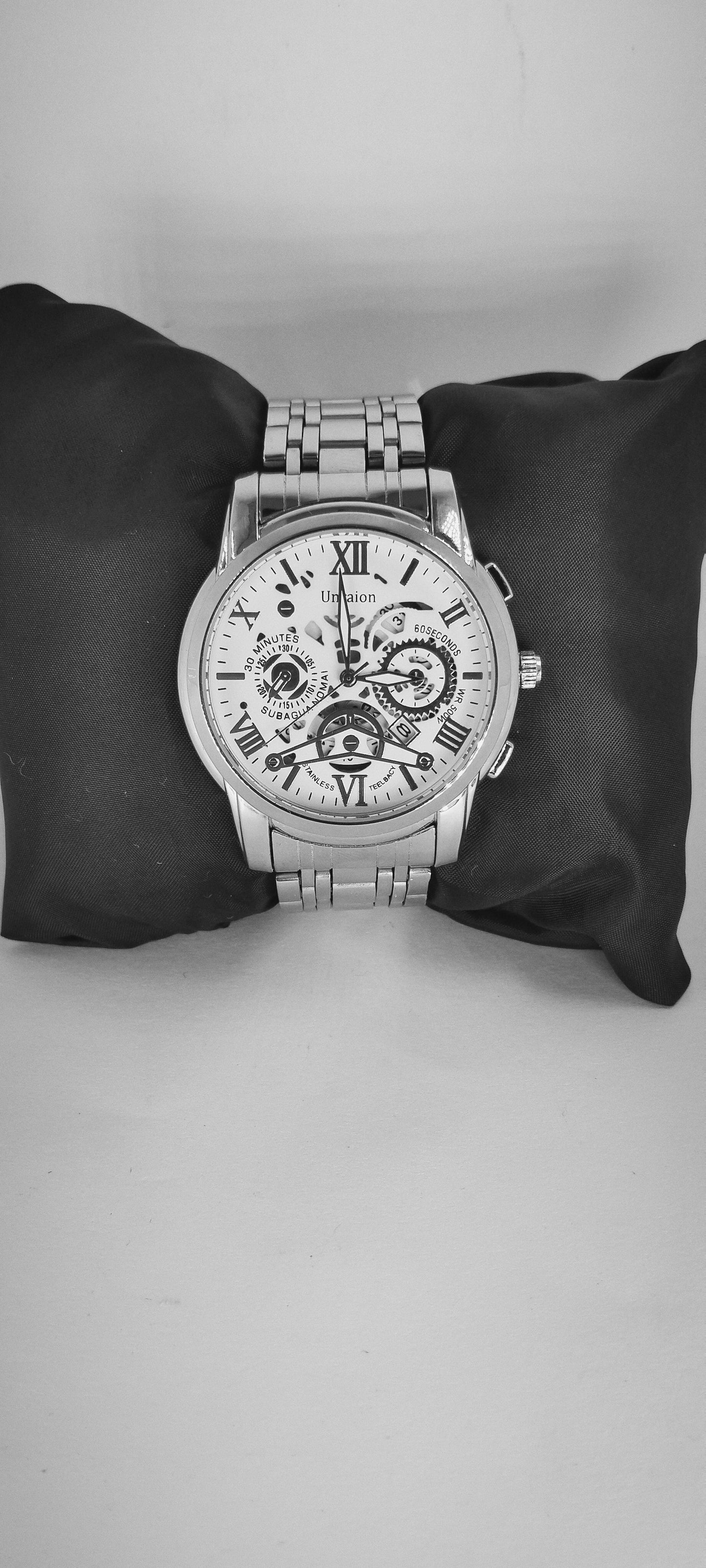 Sterling Silver Semi-Skeleton Chain Watch For Men
