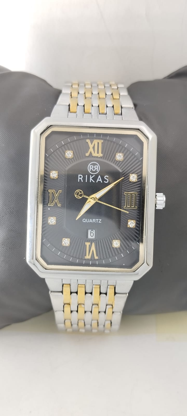 Gold & Silver Black Rectangle Dial Chain Watch For Men