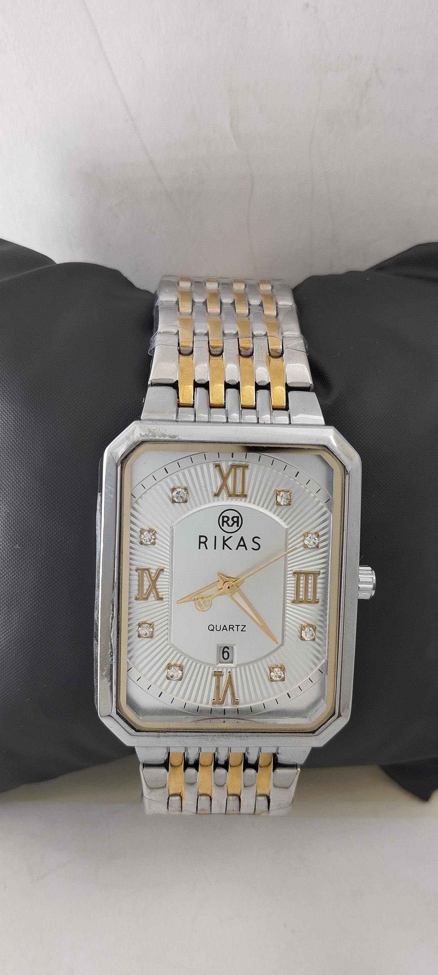 Gold & Silver White Rectangle Dial Chain Watch For Men