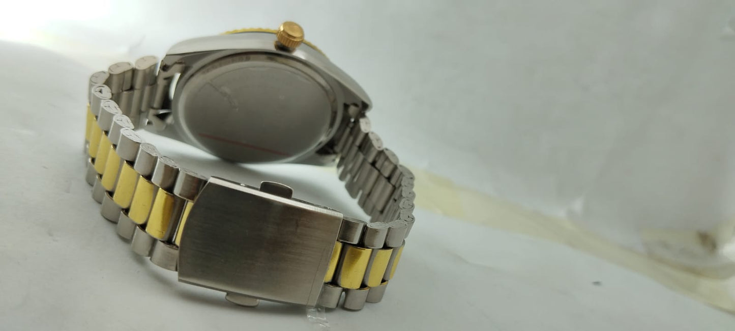 Gold & Silver Red Dial R-Branded Watch For Men