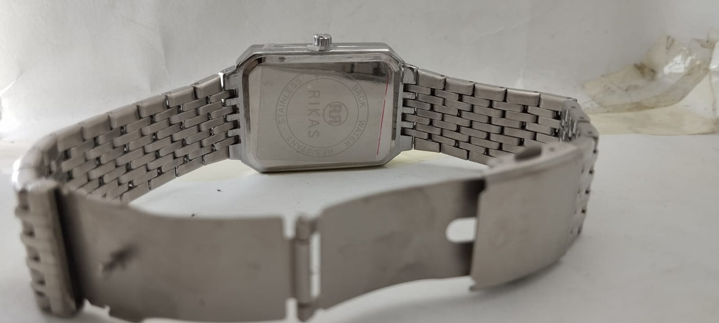 Sterling Silver Black Rectangle Dial Chain Watch For Men