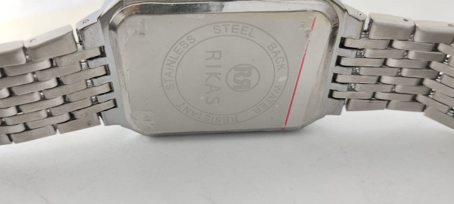 Gold & Silver White Rectangle Dial Chain Watch For Men