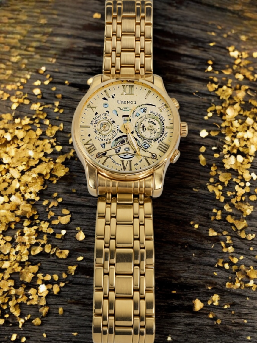 Glorious Gold Semi-Skeleton Chain Watch For Men