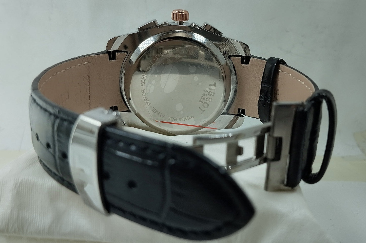 Chronographic T-Branded Black & Rose Gold Dial Leather Strap Watch For Men
