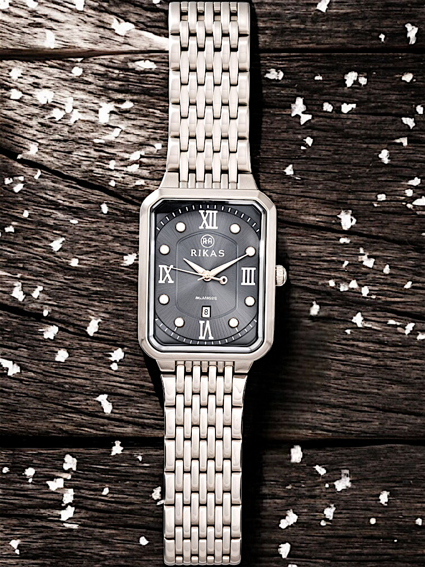 Sterling Silver Black Rectangle Dial Chain Watch For Men
