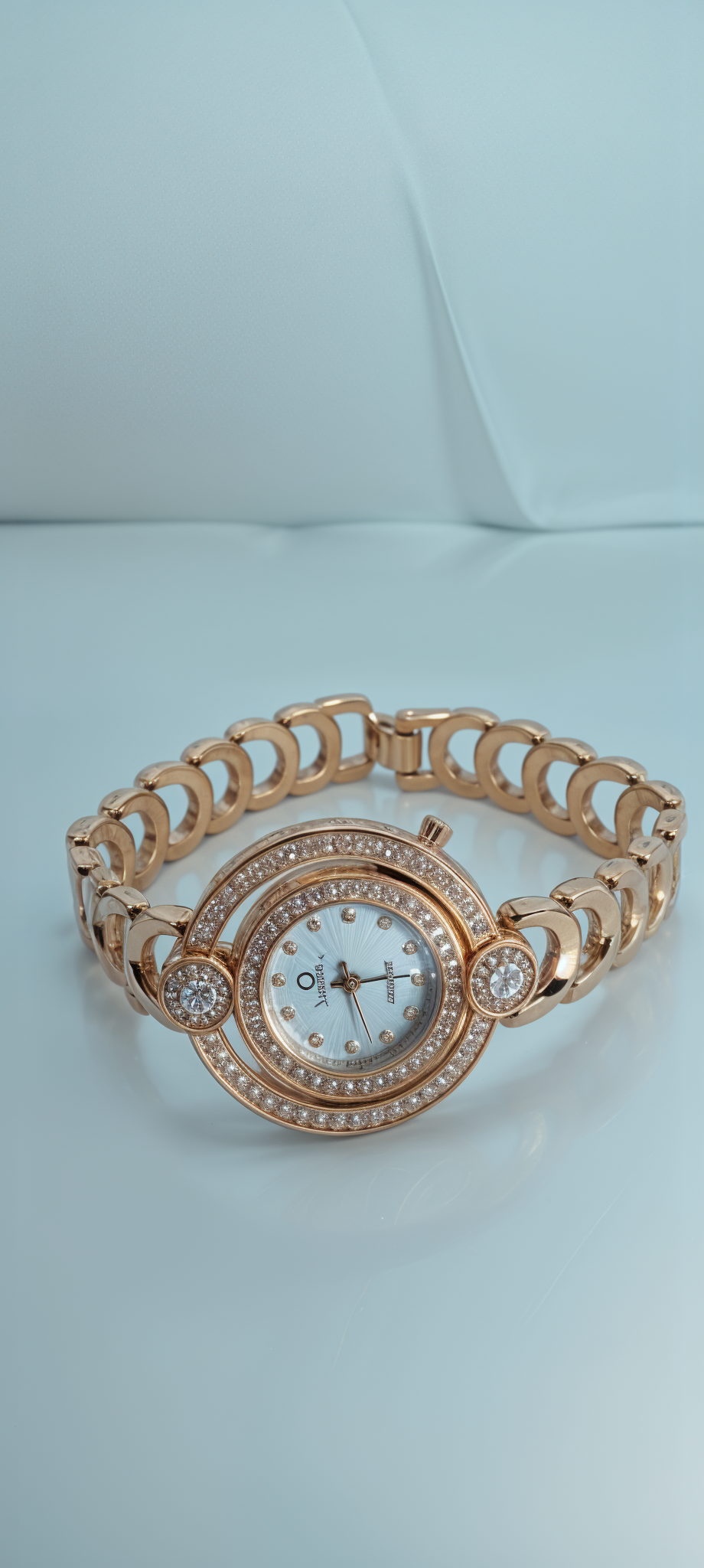 Blush Rose Gold Diamond-Accented Dual Bezel Watch For Women