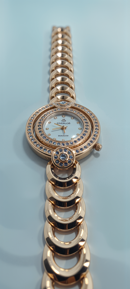 Blush Rose Gold Diamond-Accented Dual Bezel Watch For Women