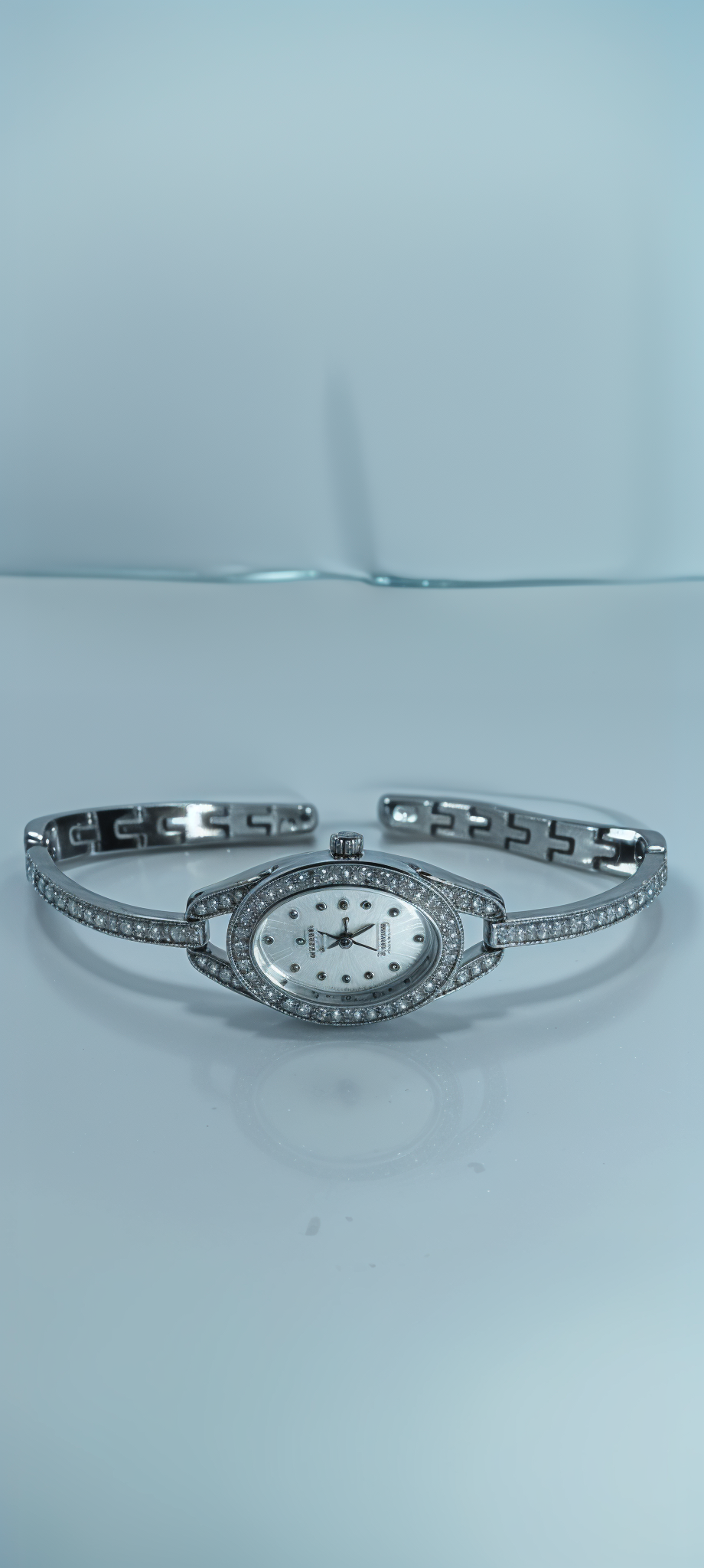 Brilliant Silver Diamond-Studded Ovoid Dial Watch For Women