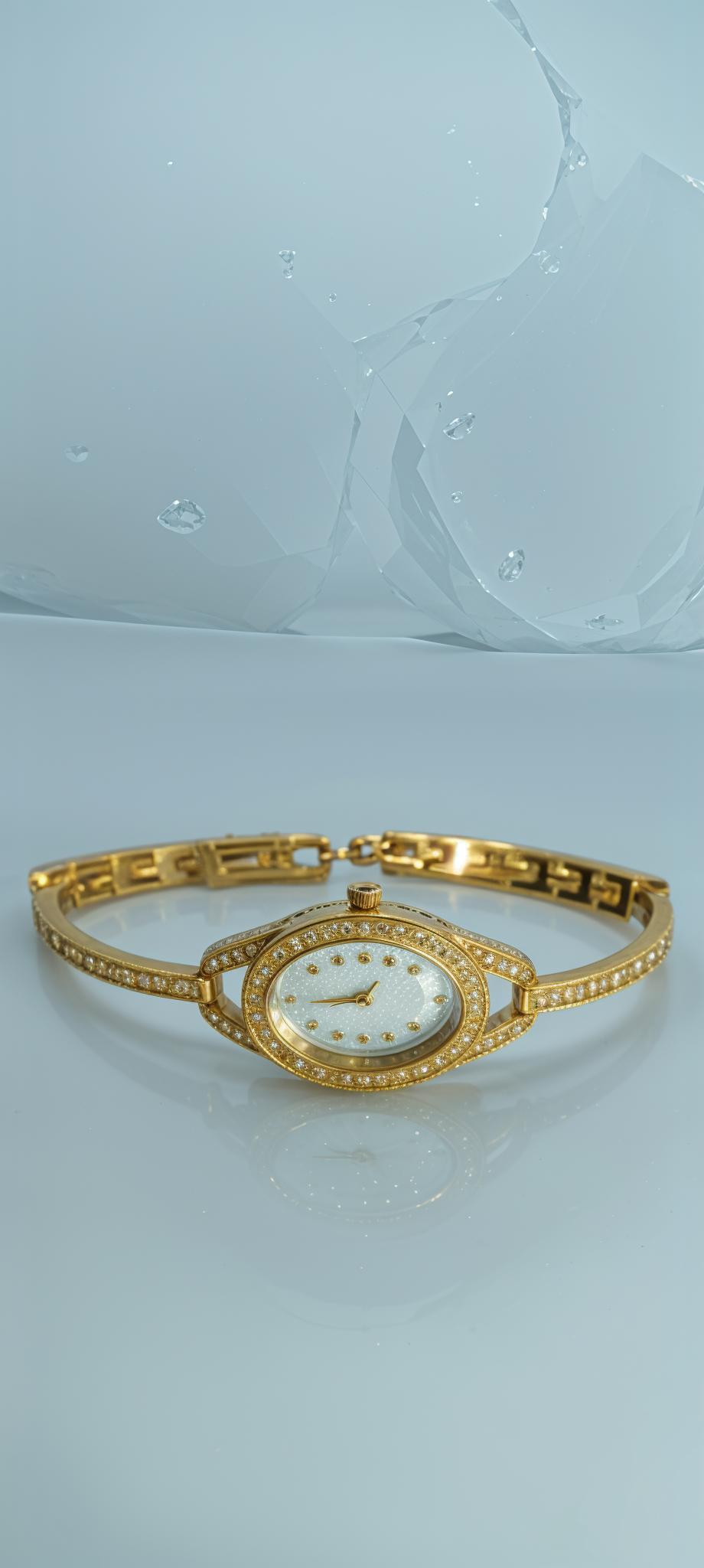 Glittering Gold Diamond-Studded Ovoid Dial Watch For Women