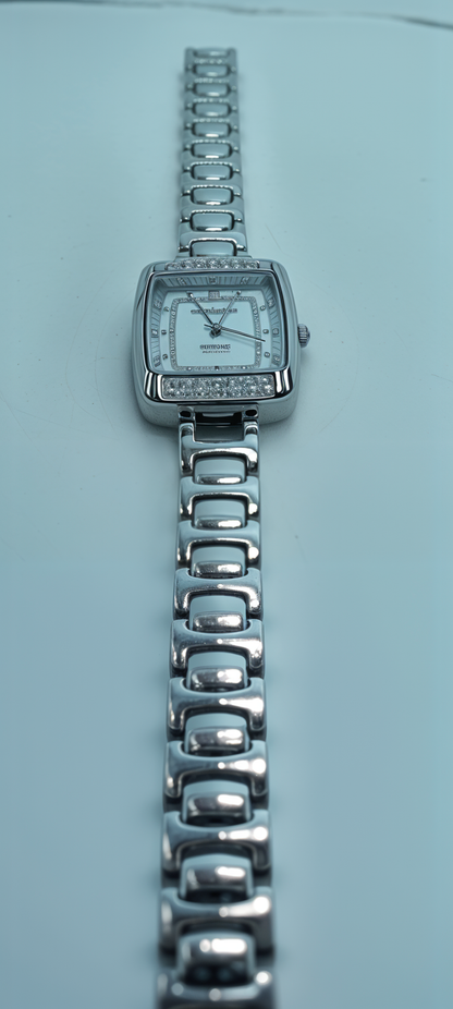 Frosted Silver Diamond-Embellished Square Dial Watch For Women