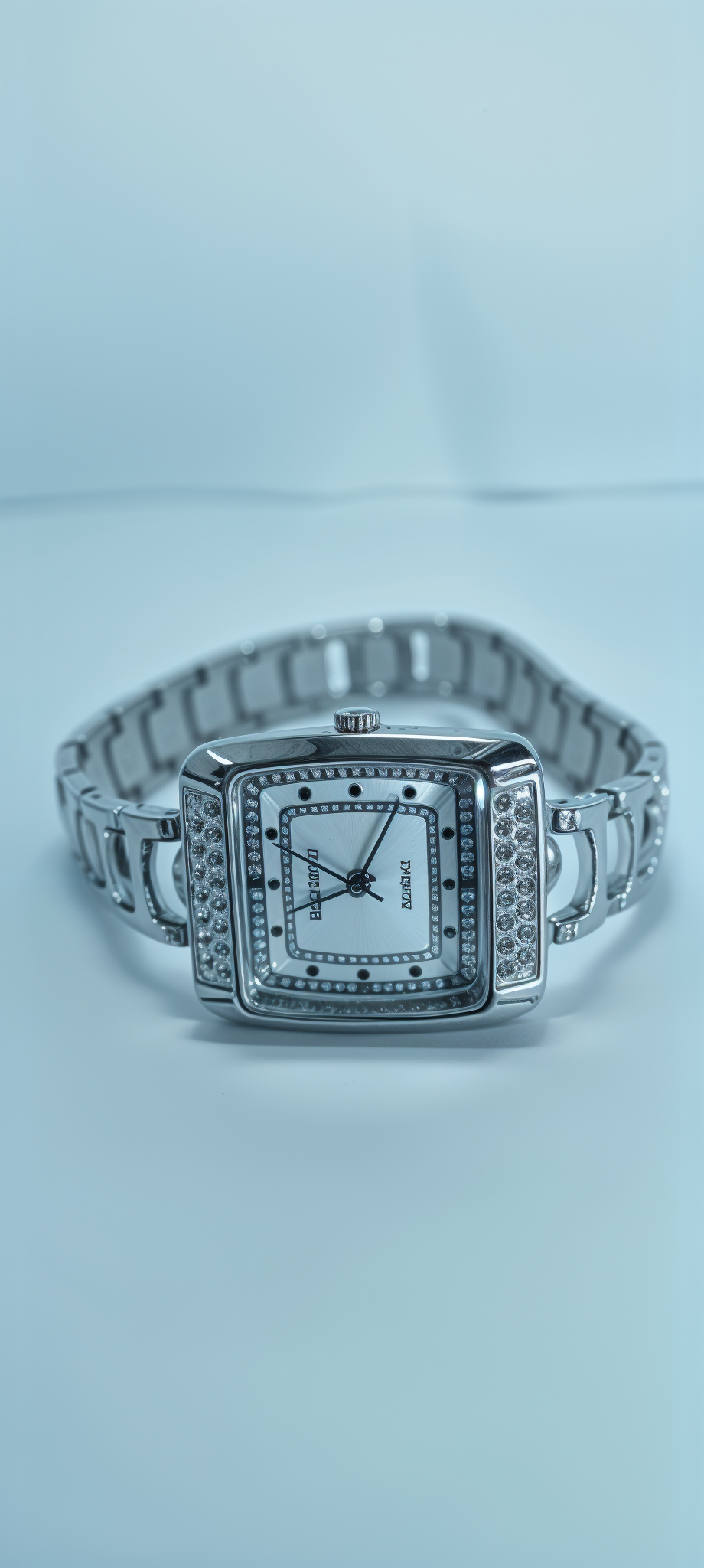 Frosted Silver Diamond-Embellished Square Dial Watch For Women