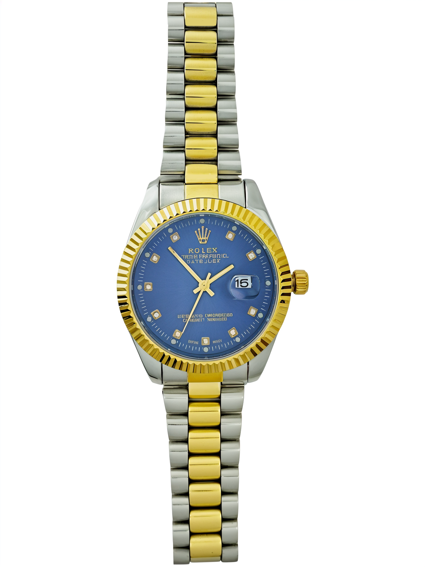 Gold & Silver Blue Dial R-Branded Watch For Men
