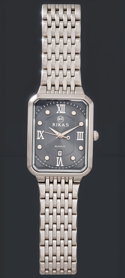 Sterling Silver Black Rectangle Dial Chain Watch For Men