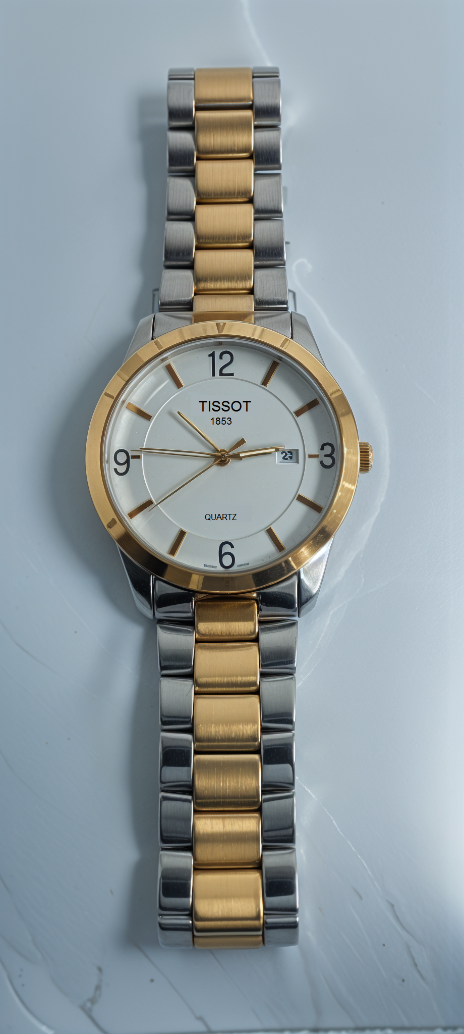 Gold & Silver White Dial T-Branded Chain Watch For Men