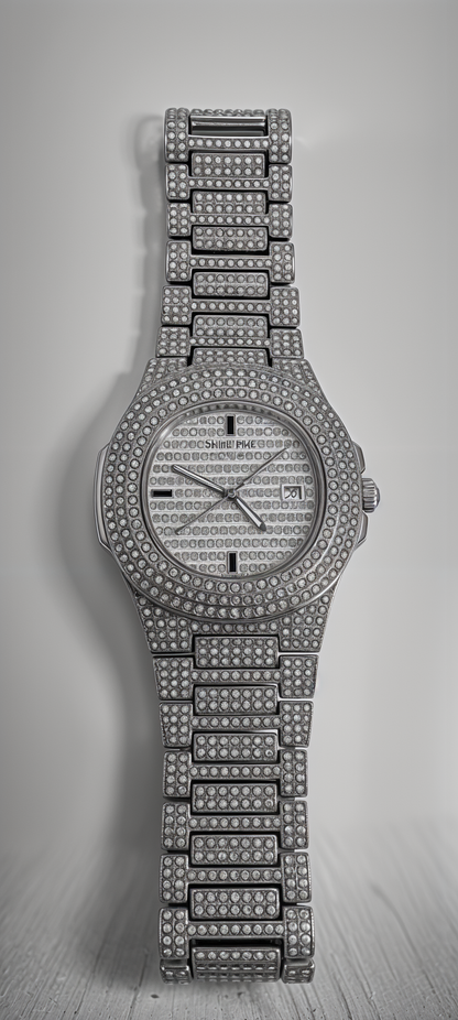 Iced Out Silver Diamonds PP Automatic Watch For Men