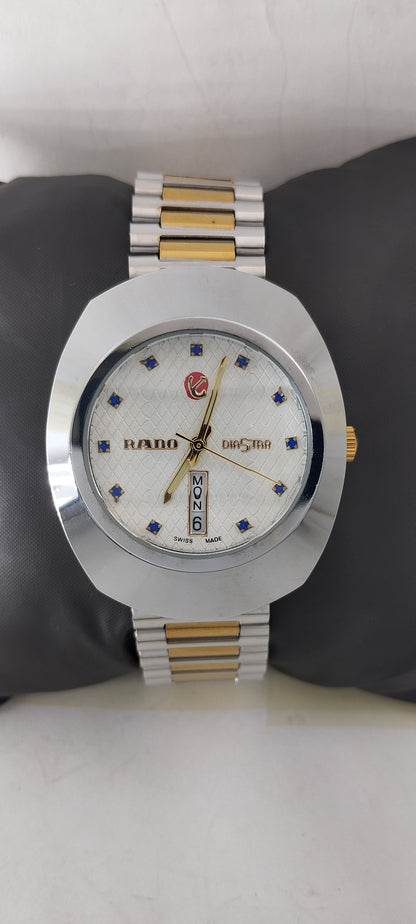 Gold & Silver White Dial With Blue Diamonds RDO-Branded Watch For Men