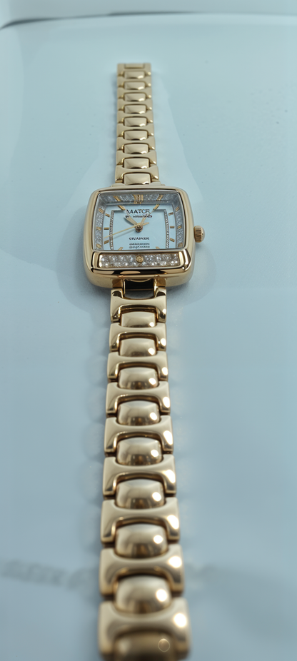 Glamorous Gold Diamond-Embellished Square Dial Watch For Women