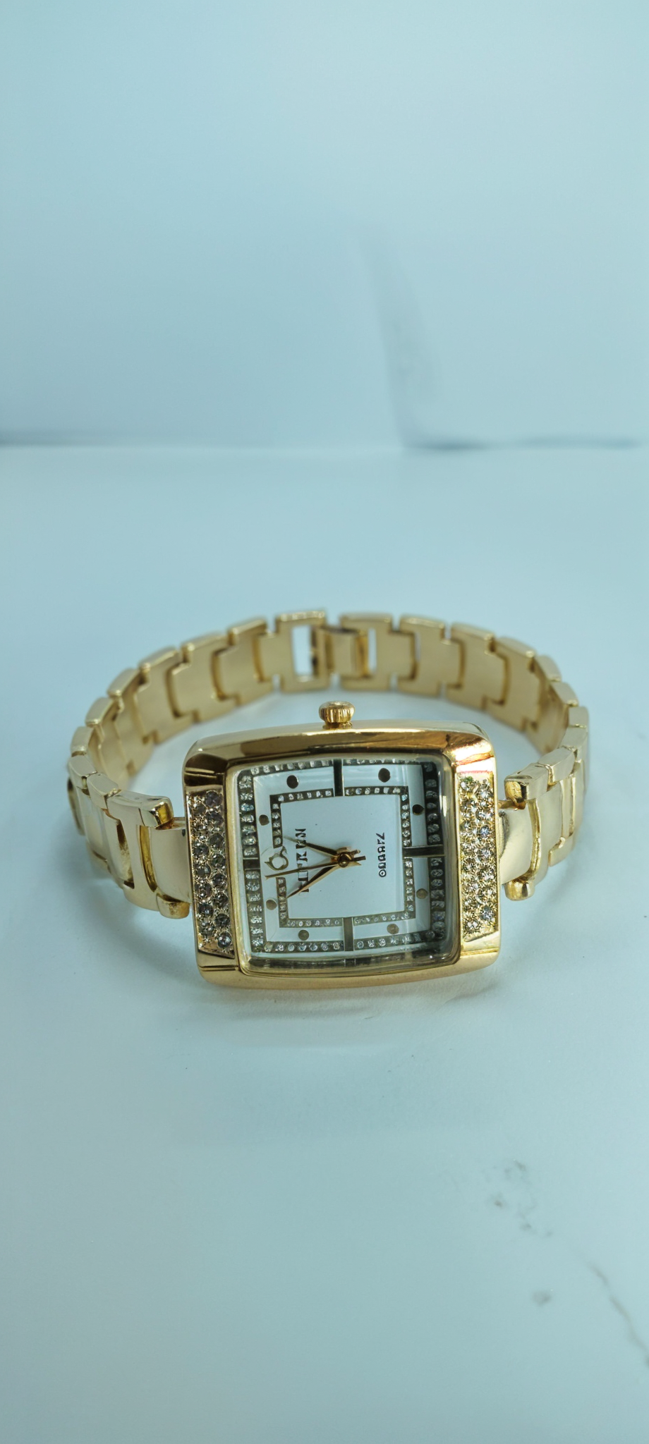 Glamorous Gold Diamond-Embellished Square Dial Watch For Women