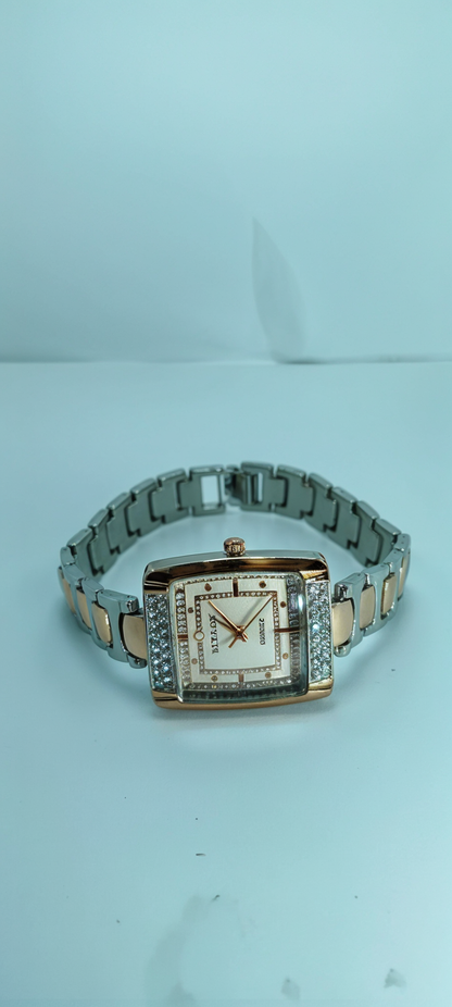 Ivory and Rose Diamond-Embellished Square Dial Watch For Women