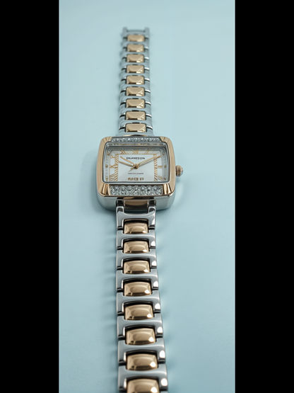 Ivory and Rose Diamond-Embellished Square Dial Watch For Women