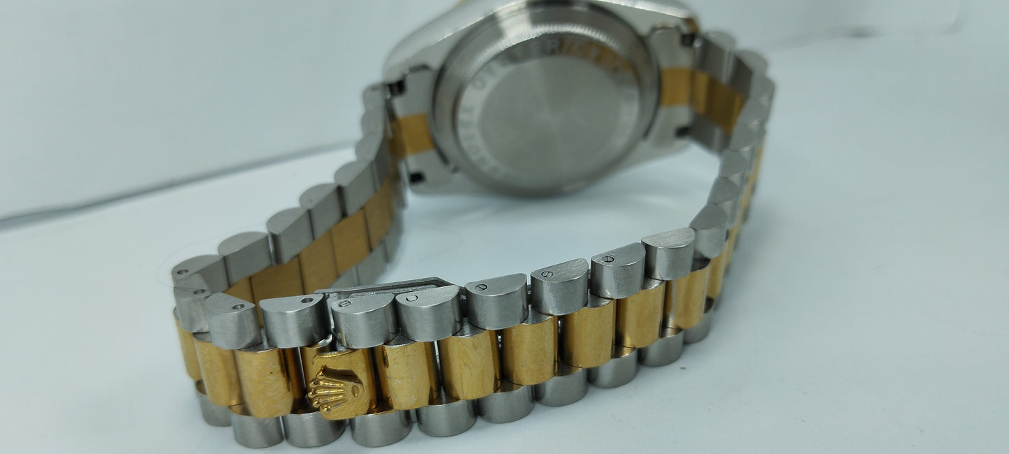 Gold & Silver Black Dial R-Branded Chain Watch For Men