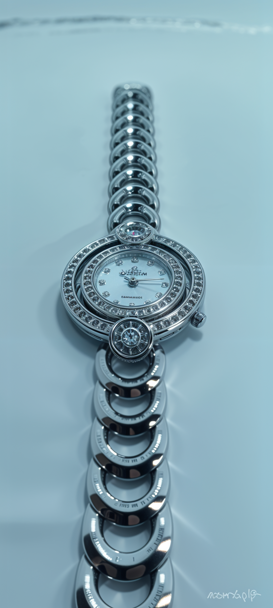 Pearly Silver Diamond-Accented Dual Bezel Watch For Women