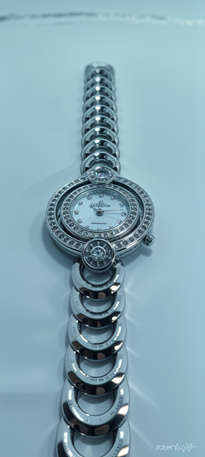 Pearly Silver Diamond-Accented Dual Bezel Watch For Women