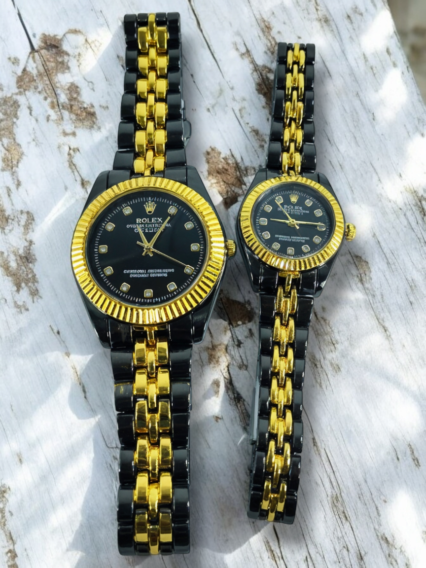 Gold & Black R-Branded Pair Watch For Two