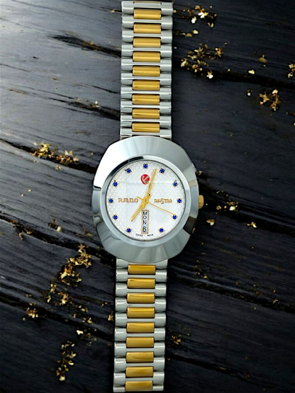 Gold & Silver White Dial With Blue Diamonds RDO-Branded Watch For Men