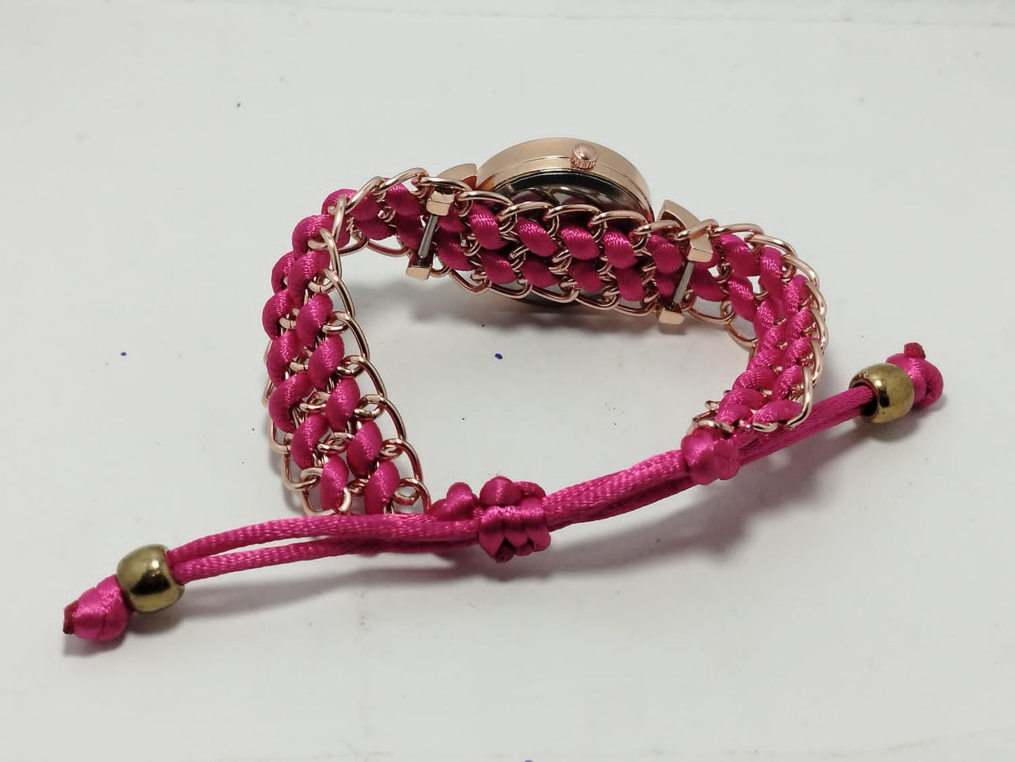 Golden Bracelet With Pink Ribbon Watch For Women