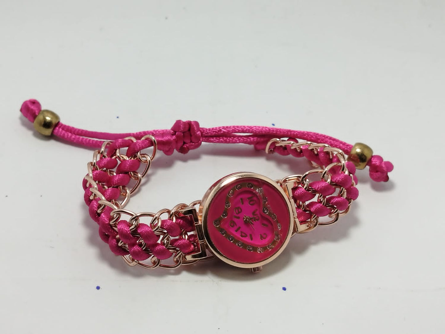 Golden Bracelet With Pink Ribbon Watch For Women