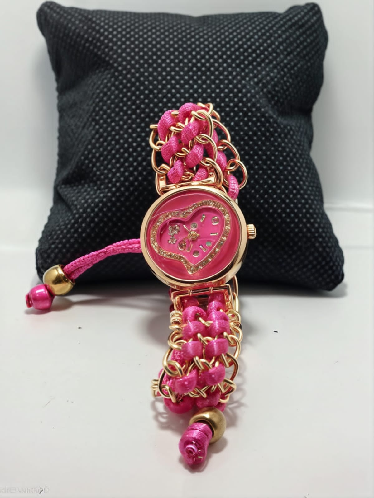 Golden Bracelet With Pink Ribbon Watch For Women