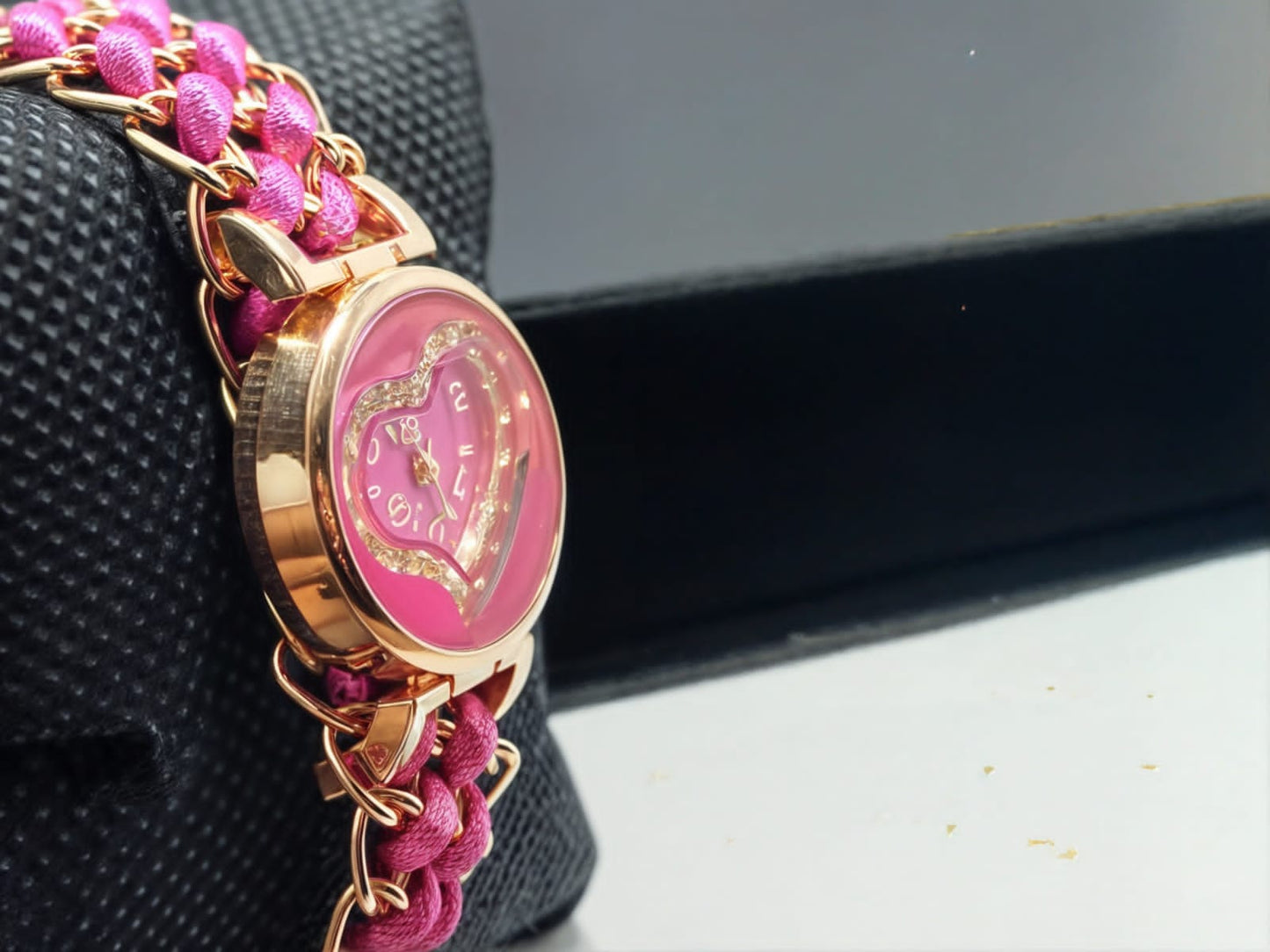 Golden Bracelet With Pink Ribbon Watch For Women