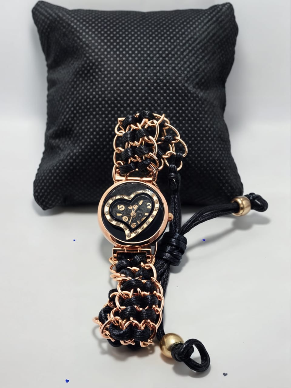 Golden Bracelet With Black Ribbon Watch For Women