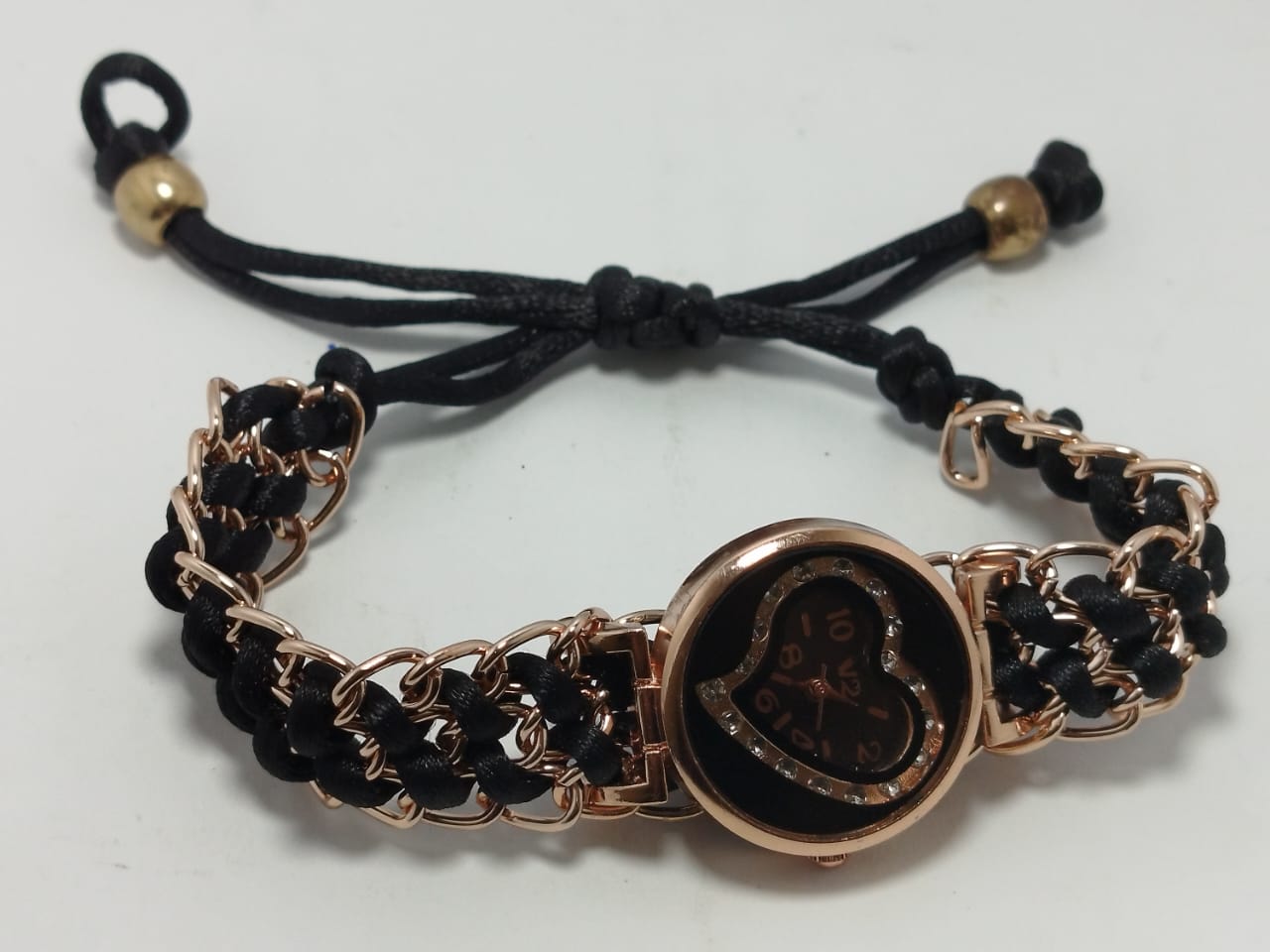 Golden Bracelet With Black Ribbon Watch For Women