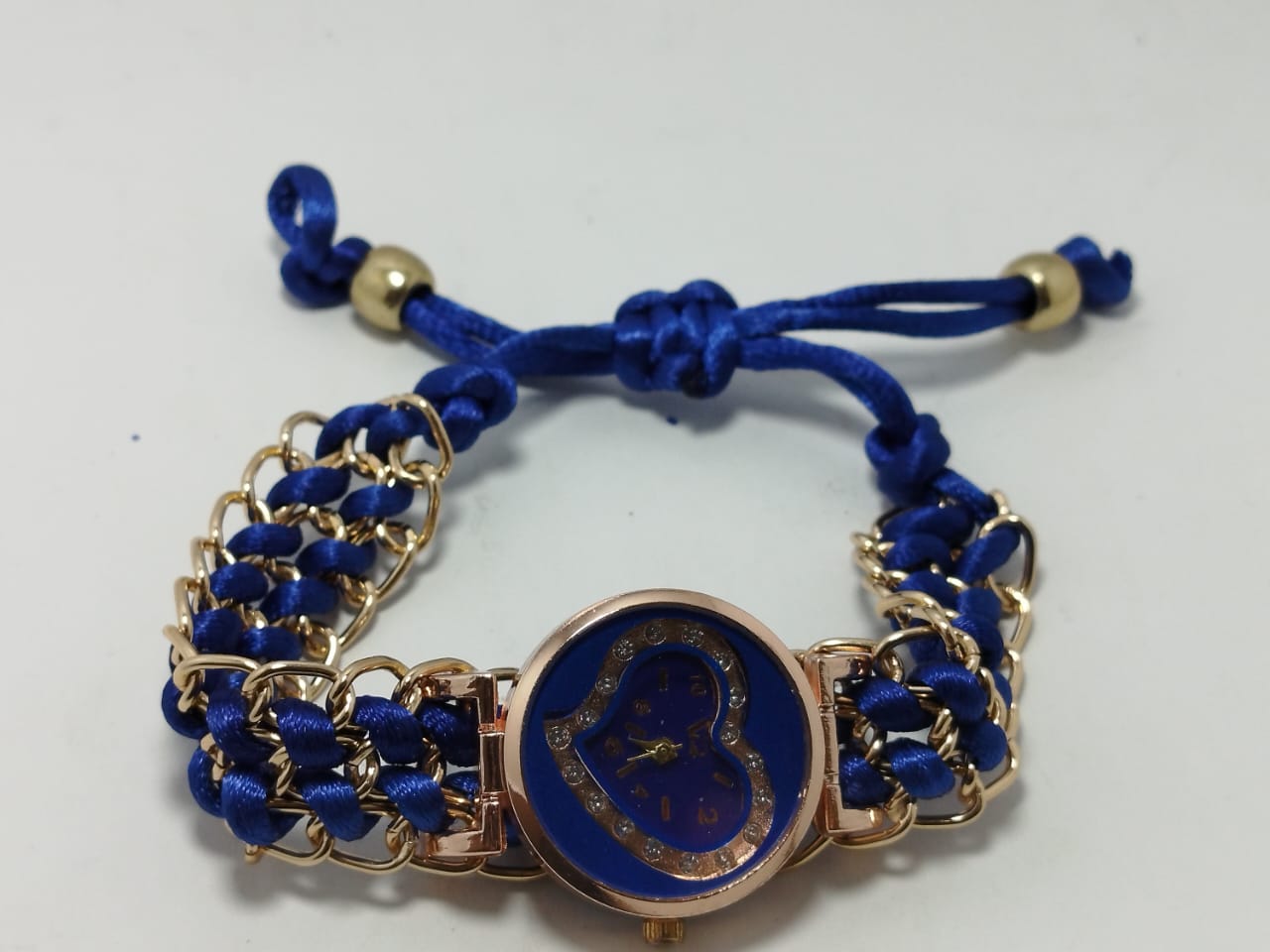 Golden Bracelet With Blue Ribbon Watch For Women