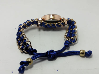 Golden Bracelet With Blue Ribbon Watch For Women