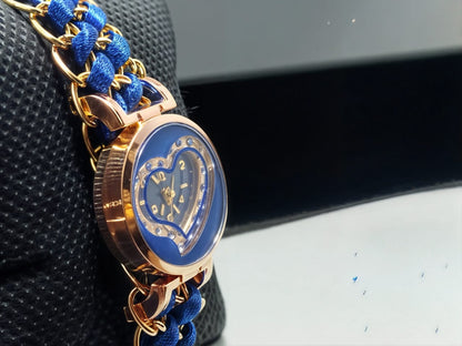 Golden Bracelet With Blue Ribbon Watch For Women