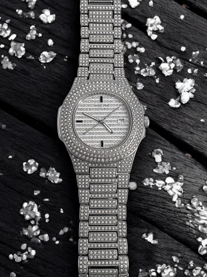 Iced Out Silver Diamonds PP Automatic Watch For Men