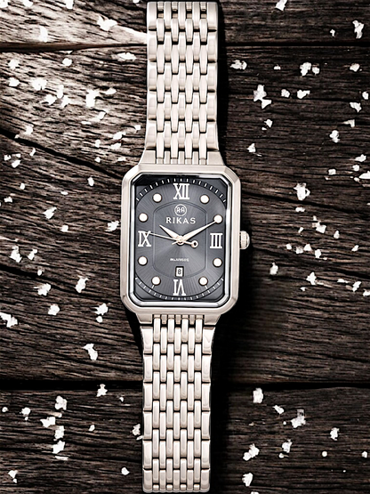 Sterling Silver Black Rectangle Dial Chain Watch For Men